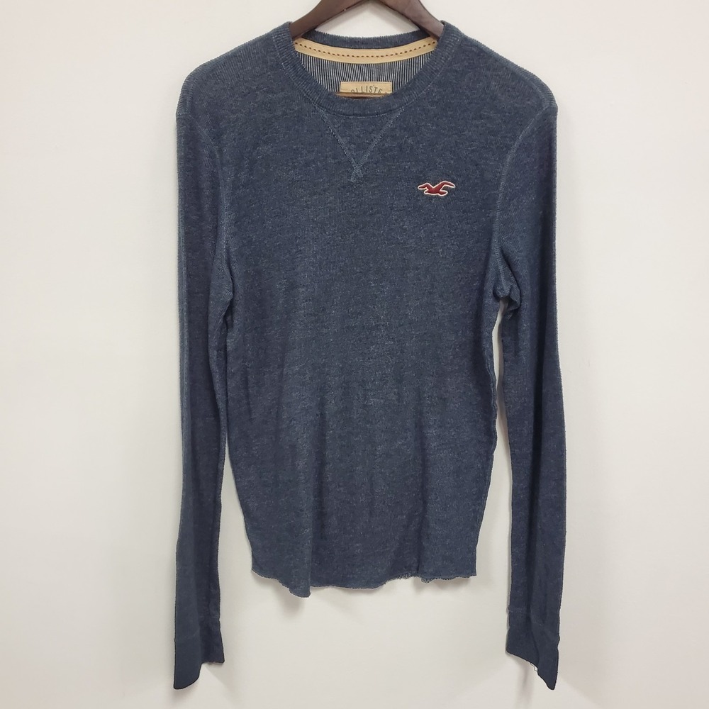 Hollister Mens Y2K Long Sleeve Waffle Knit Thermal Preppy‎ Shirt Size L Blue